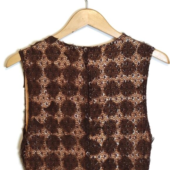Eva Franco V Neck Sleeveless Lace Overlay Brown A Line Midi Dress Size 6 - Picture 11 of 16